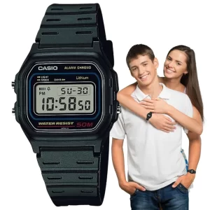 Relógio de Pulso Casio Masculino Feminino Digital Esportivo Alarme Pequeno Quadrado Resina Preto W-59-1VQ
