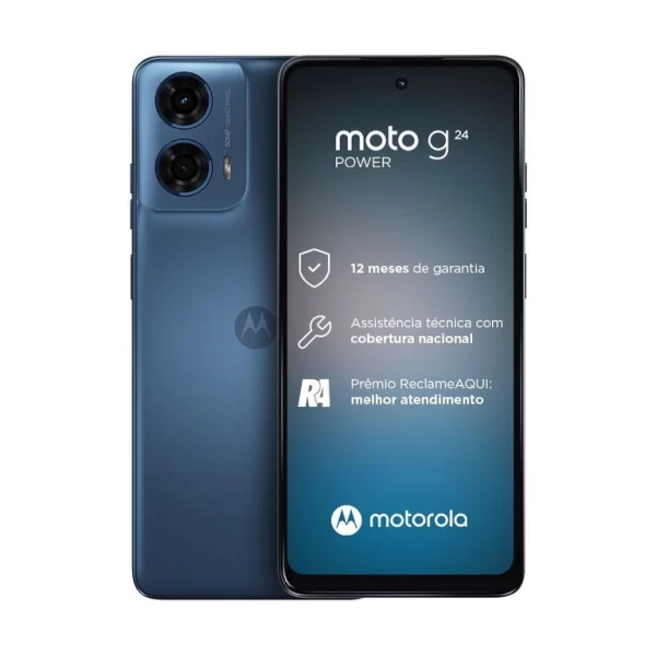 Smartphone Motorola Moto G24 Power 128GB 4GB+ 4GB Ram Boost AI Câmera Dupla 50MP + 2MP 6000 mAh - Azul