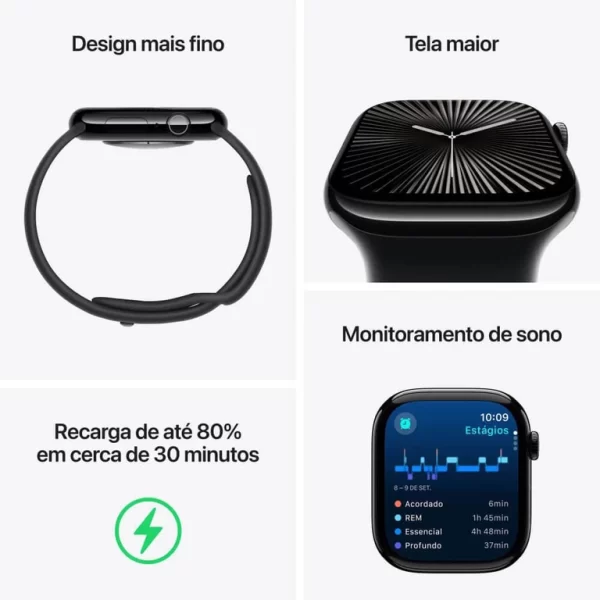 Apple Watch Series 10 gps + Cellular Caixa prateada de alumínio – 46 mm Pulseira esportiva denim – m/g - Imagem 7