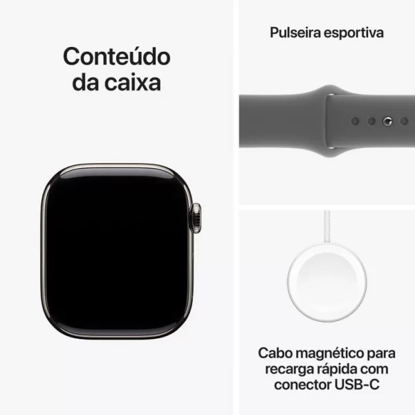 Apple Watch Series 10 gps + Cellular Caixa natural de titânio – 42 mm Pulseira esportiva cinza-pedra – m/g - Imagem 2